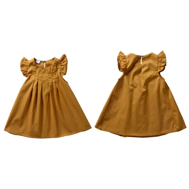 Однотонное Хлопковое платье с О-образным вырезом желтое/красное летнее