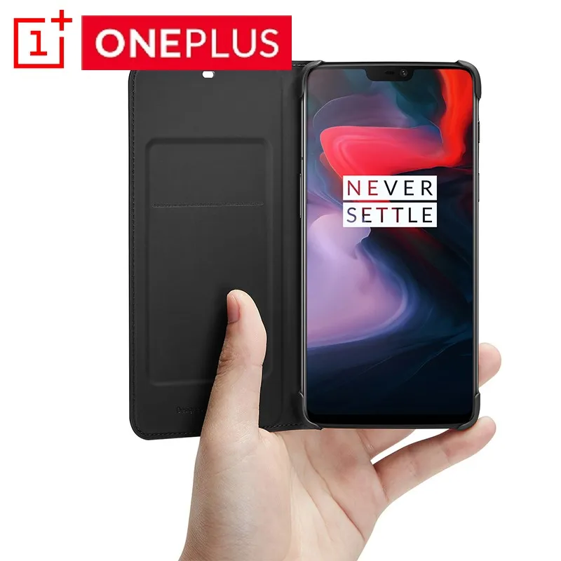 Оригинальный флип чехол OnePlus 6 черный Чехол книжка из искусственной кожи умный с