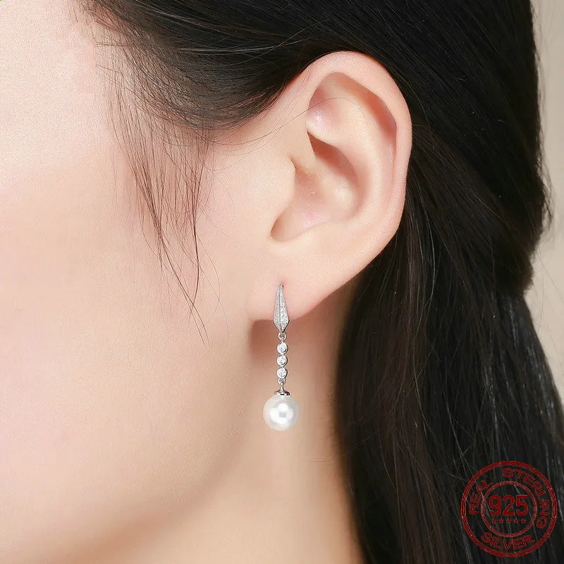 Чистое Серебро S925 натуральный жемчуг капельница типа Дамские длинные ушные