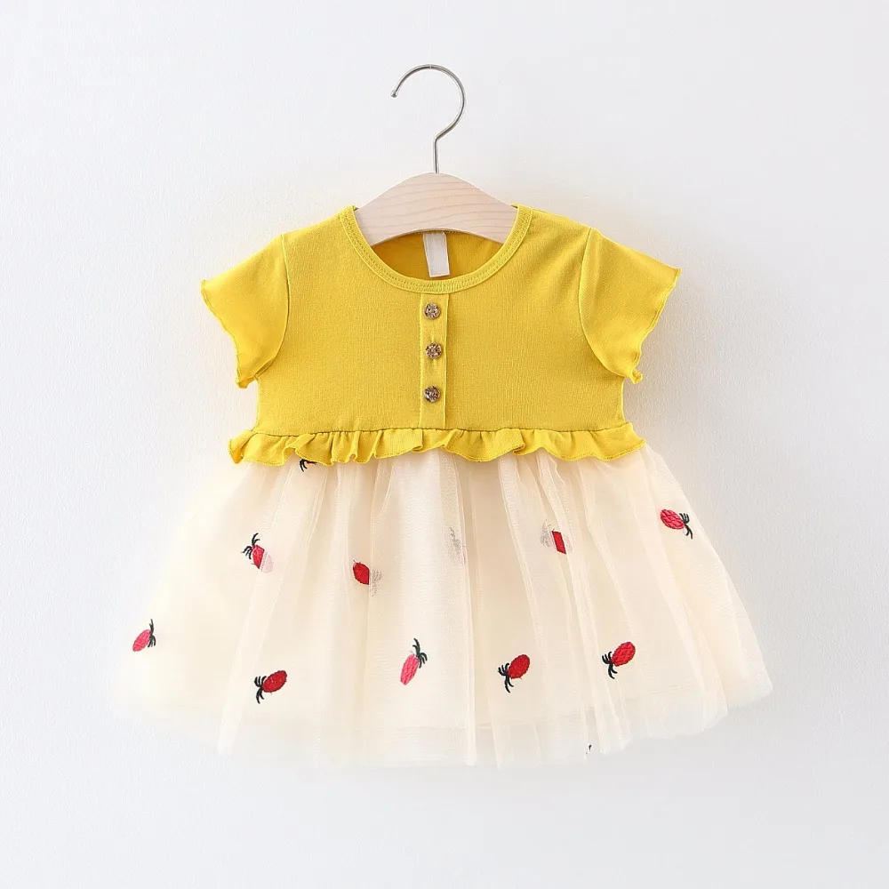 Детское Сетчатое платье с короткими рукавами и вышивкой для девочек европейское