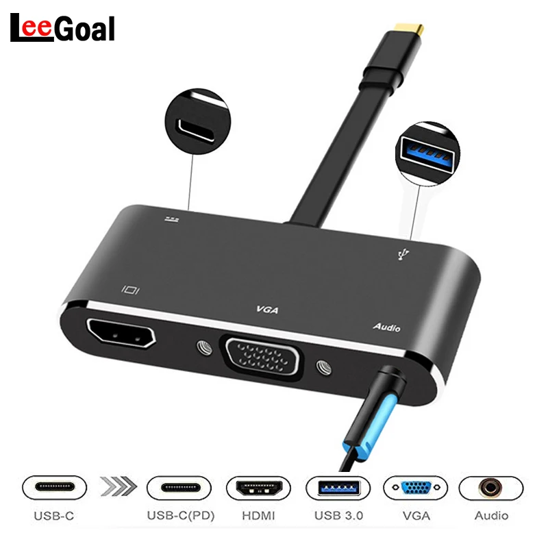 5 в 1 Тип C вход аудио/видео кабель к HDMI/VGA/USB 3 0/Аудио/USB C/PD порт зарядки адаптер