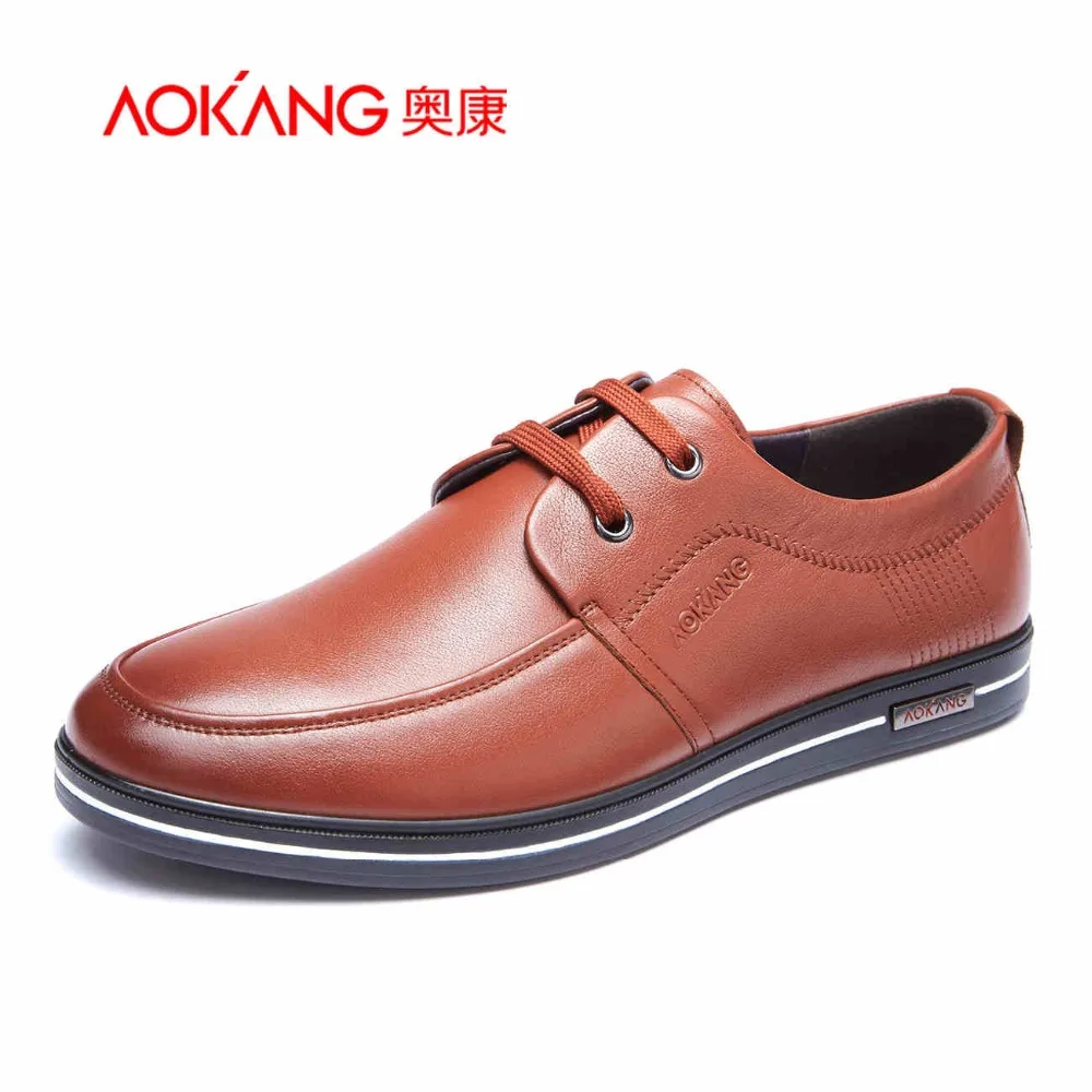 Aokang autumn New designer Men's Genuine leather shoes men black Business pointed for free shipping | Обувь