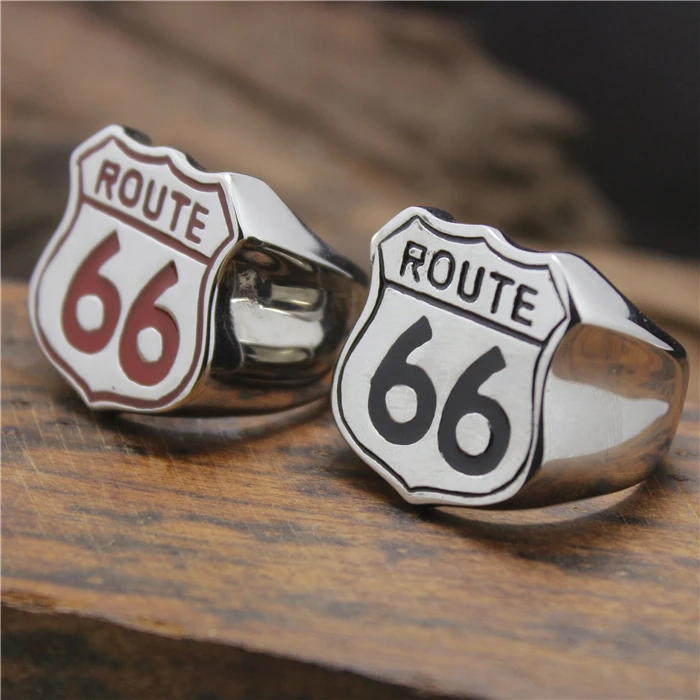 2015 крутое кольцо Biekr из нержавеющей стали 316L холодный черный красный Route 66 в