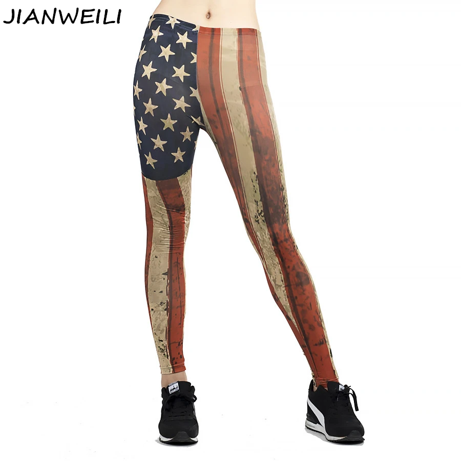 JIANWEILI New 3D fitness leggings women slim high waist woman pants trousers gothic leggins legging U.S flag printing |