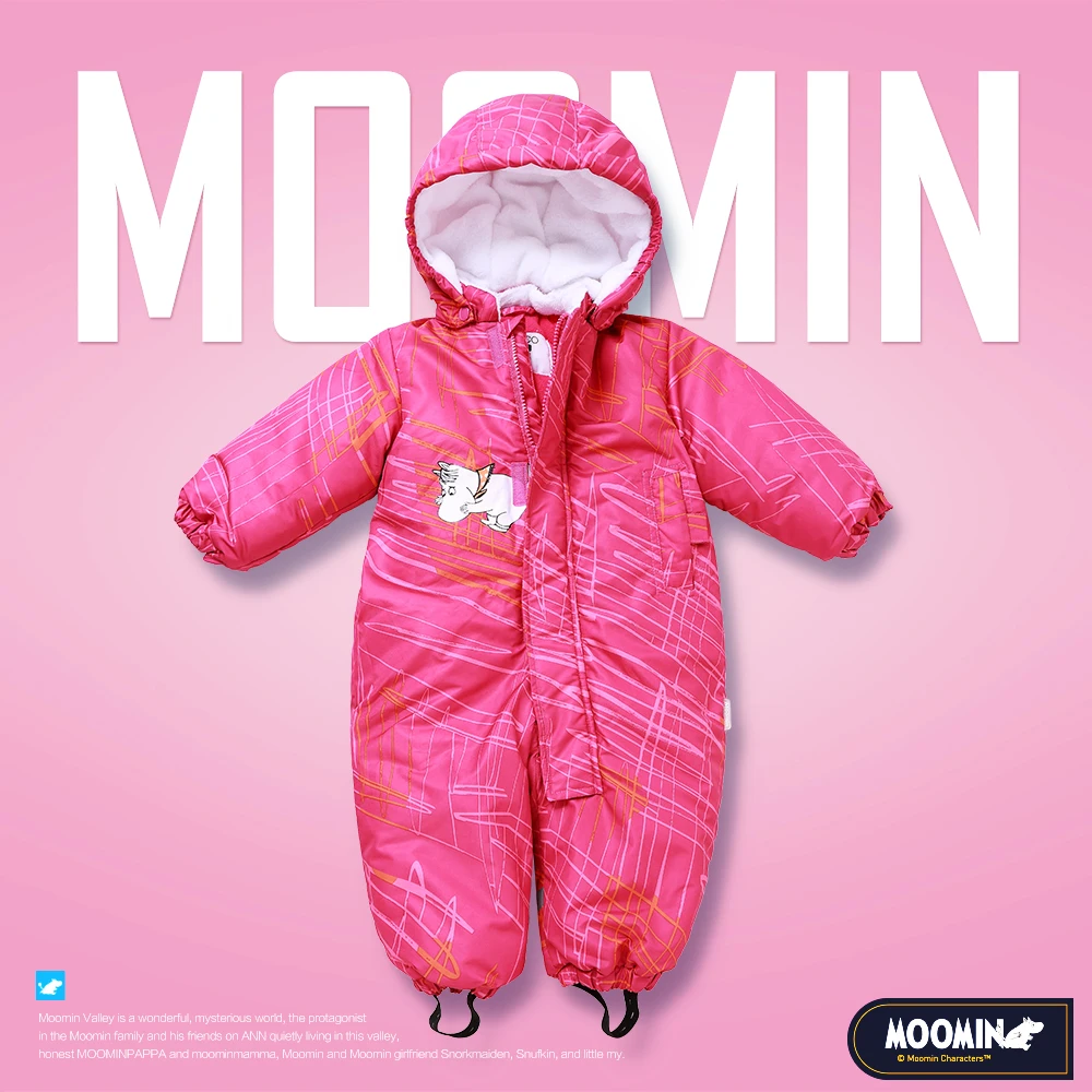 Moomin/; Новое поступление; детский розовый зимний водонепроницаемый комбинезон для девочек; теплый комбинезон на молнии с капюшоном и длинными рукавами для маленьких мальчиков