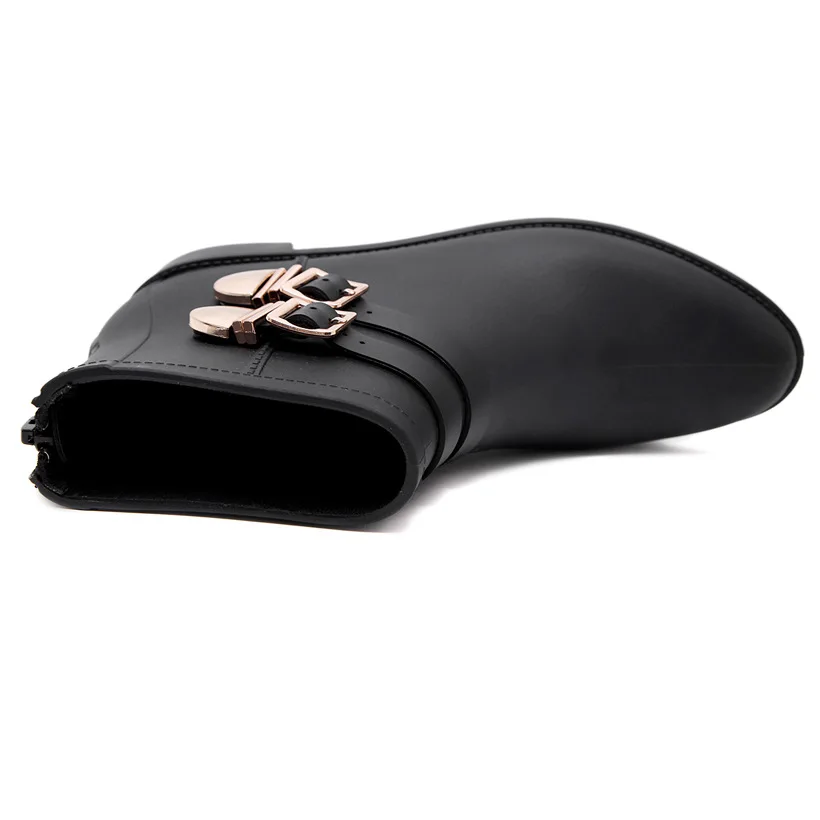 2017 г. новые модные женские короткие резиновые сапоги с пряжкой в английском стиле