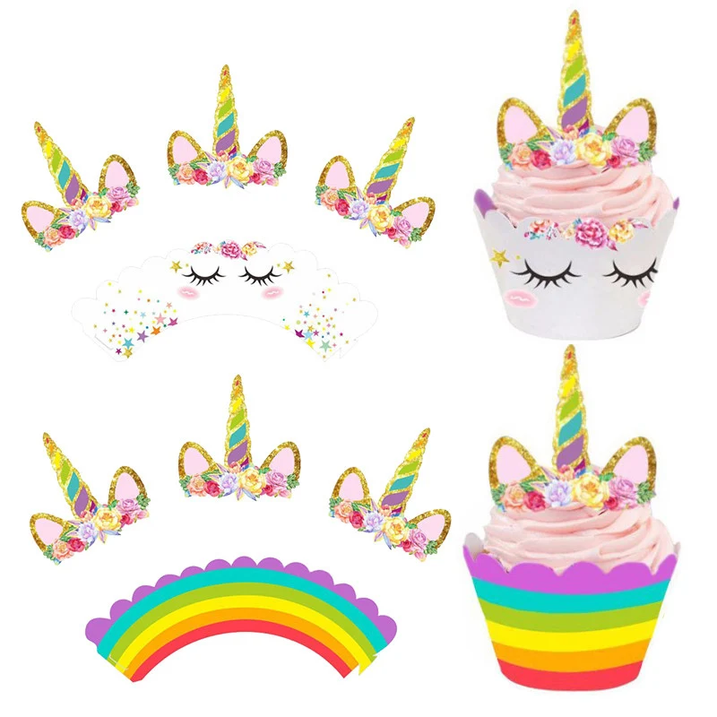 12set cupcake Единорог вечерние бумажные коробки для попкорна Подарочная коробка конфеты пакеты для печенья День Рождения украшения для детей подарочные пакеты для детского душа - Цвет: 12set cupcake