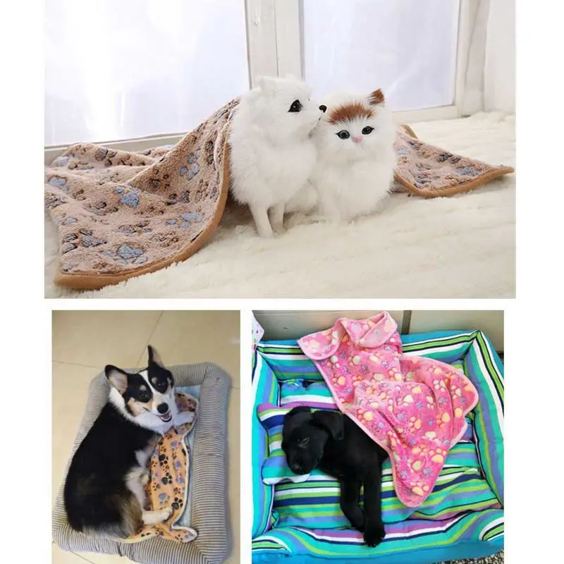 Теплый Pet Одеяло Зима Собаки Коврик для кошки стопы Принт мягкий спальный матрас