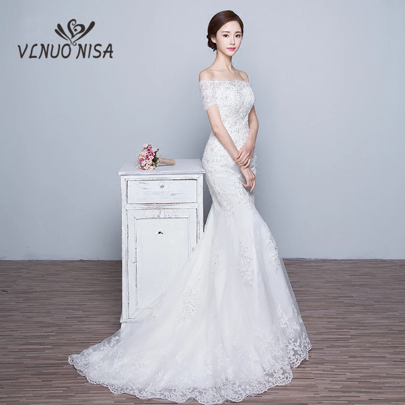 Высококачественное свадебное платье русалки элегантное с вырезом лодочкой и