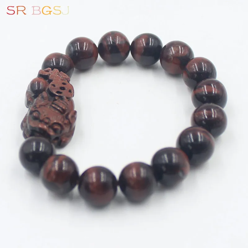 

Free Shipping 12mm Natural Stone Beads Chinese Lucky Pixiu Handmade Stretch Jewelry Bracelet 7.5inch