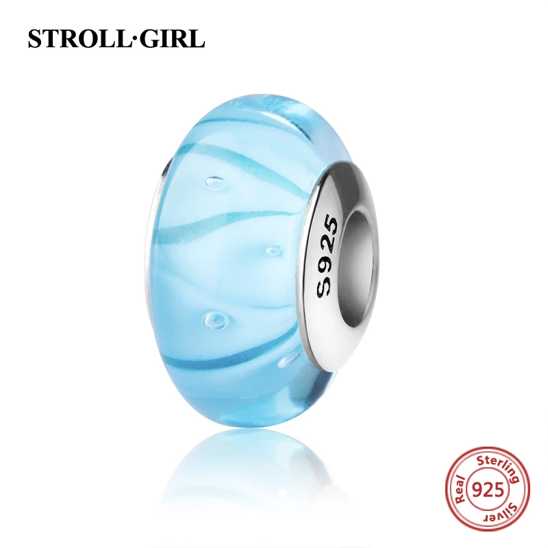 G1019 StrollGirl сверкающие муранские стеклянные бусины фиолетовые 925 серебряные подвески подходят pandora ювелирный браслет сделай сам делая женские подарки - Цвет: G1019