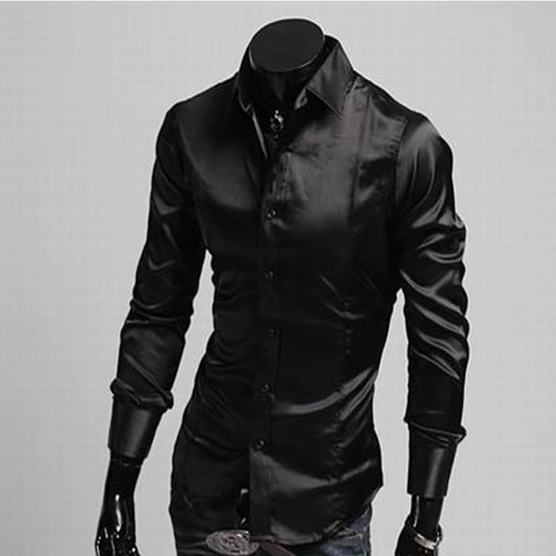 Мужчины Платье С Длинным Рукавом Однобортный Рубашка Slim Fit Camisa Masculina Бренд