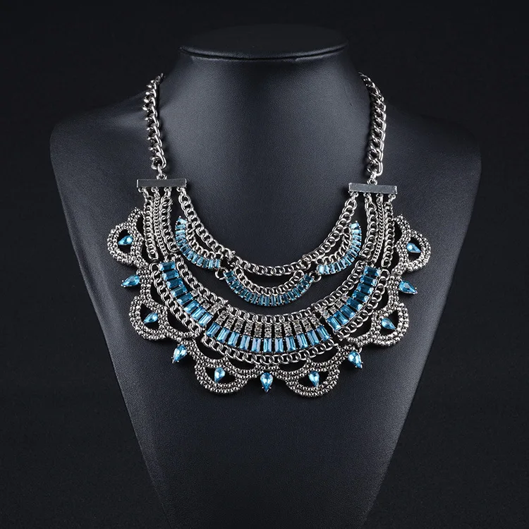 Ожерелье-чокер женское в богемном стиле винтажное большое колье с цветными