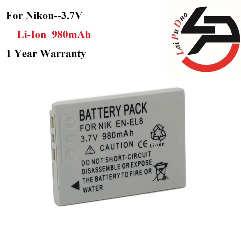 

Высококачественный 980 мАч Новый Сменный аккумулятор для Nikon EN-EL8 P1 P2 S1 S2 S3 S5 S7 S9 S50 S51 S52