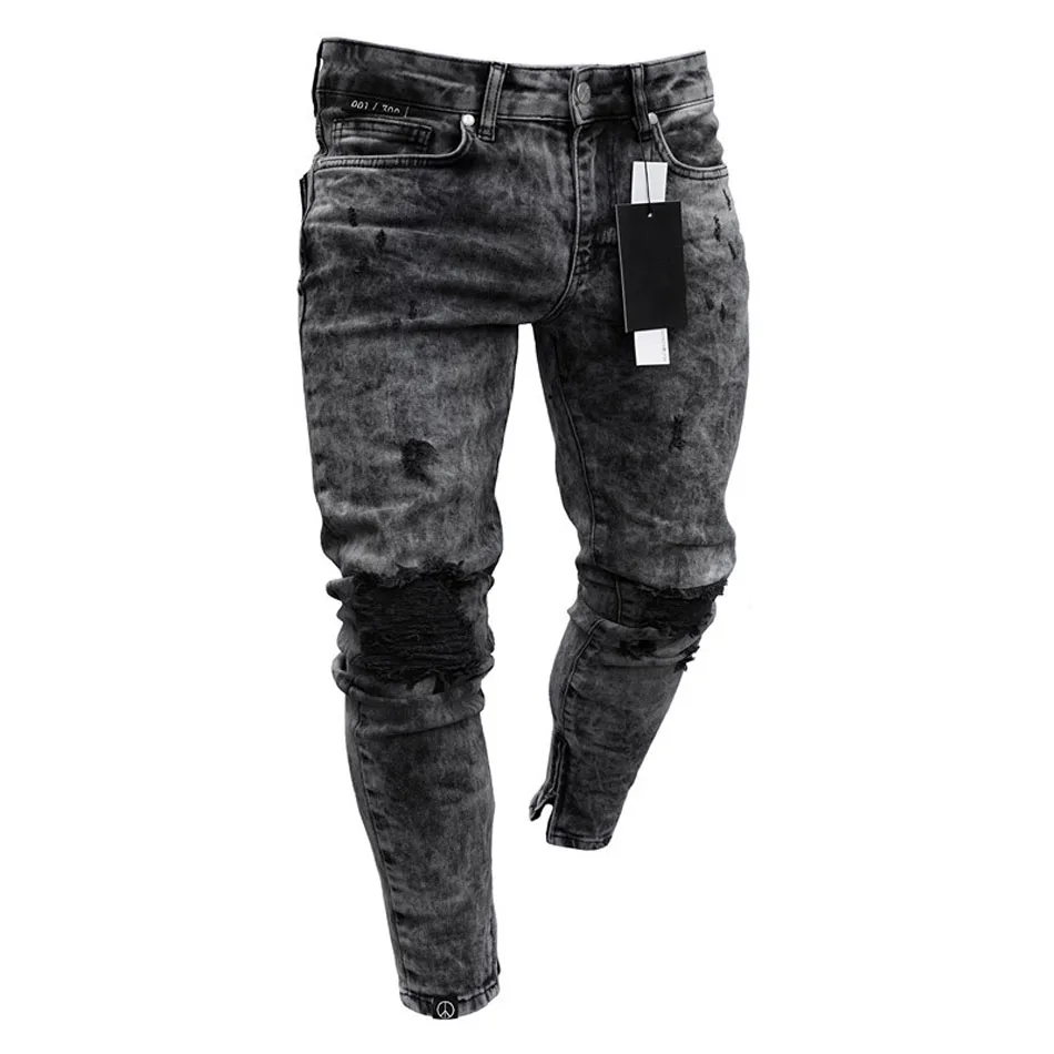 

Cotton Jean Men's Pants Vintage Hole Cool Trousers for Guys 2019 Summer Europe America Style Plus Size 3XL ripped jeans Male