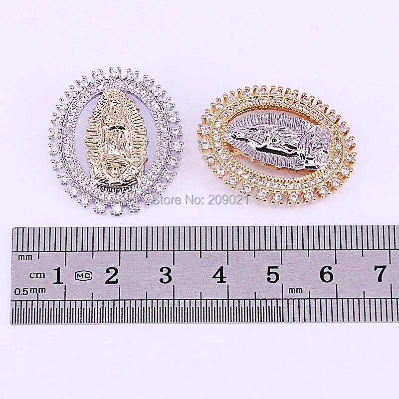 

6Pcs Gold Silver color Chain Necklace CZ Micro Pave Oval shape Jesus Charm Pendant Necklace Fashion Jewelry Gift
