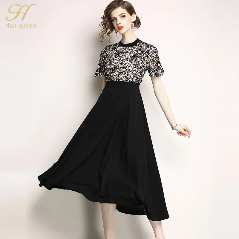 H Han queen женское летнее подиумное кружевное вечернее платье vestidos