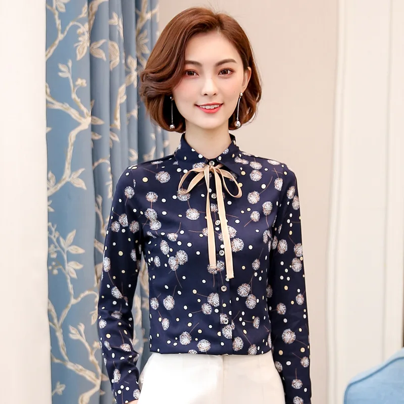 Женская шифоновая блузка с бантом элегантная формальная длинным рукавом и