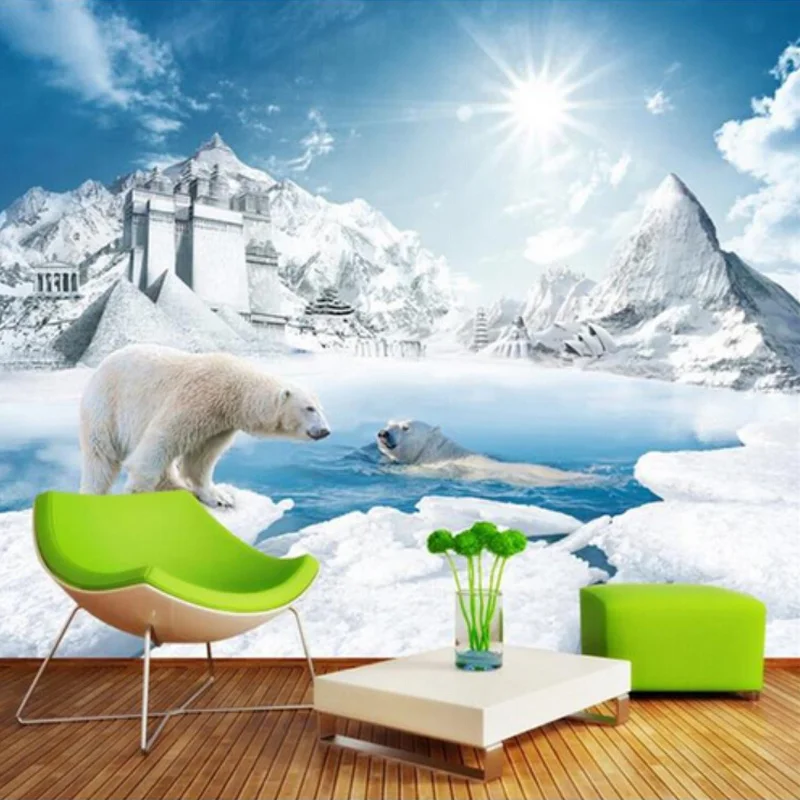 

Custom Mural 3D Lovely Polar Bear Ice Snow Sunshine Wall Painting Bedroom Living Room Sofa Non-woven Wall Murals Photo Wallpaper