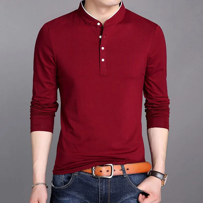 Мужская футболка с длинным рукавом и воротником стойкой размеры до 5XL|new men polo