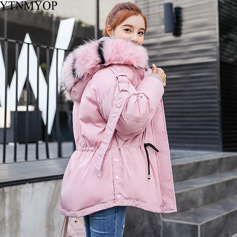 YTNMYOP Large Fur Collar Winter Coat Women Hooded Parkas Short Cotton Padded Jacket Coat Thickening Warm Wadded Jacket Female
