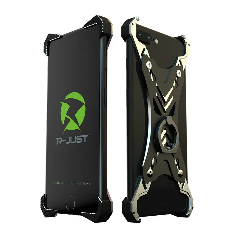 R-just X Shape Ring Holder case For iPhone Personality Shell for 6s 7 8 plus Case Metal Bumper With Gift Glass Film |