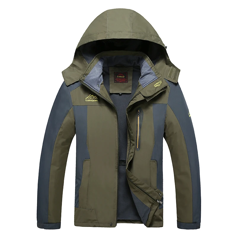 140kg Can Wear Men Outdoor Windbreaker Loose Big Size Windproof Waterproof Warm Coat Hooded 7XL 8XL Camping Hiking Jackets