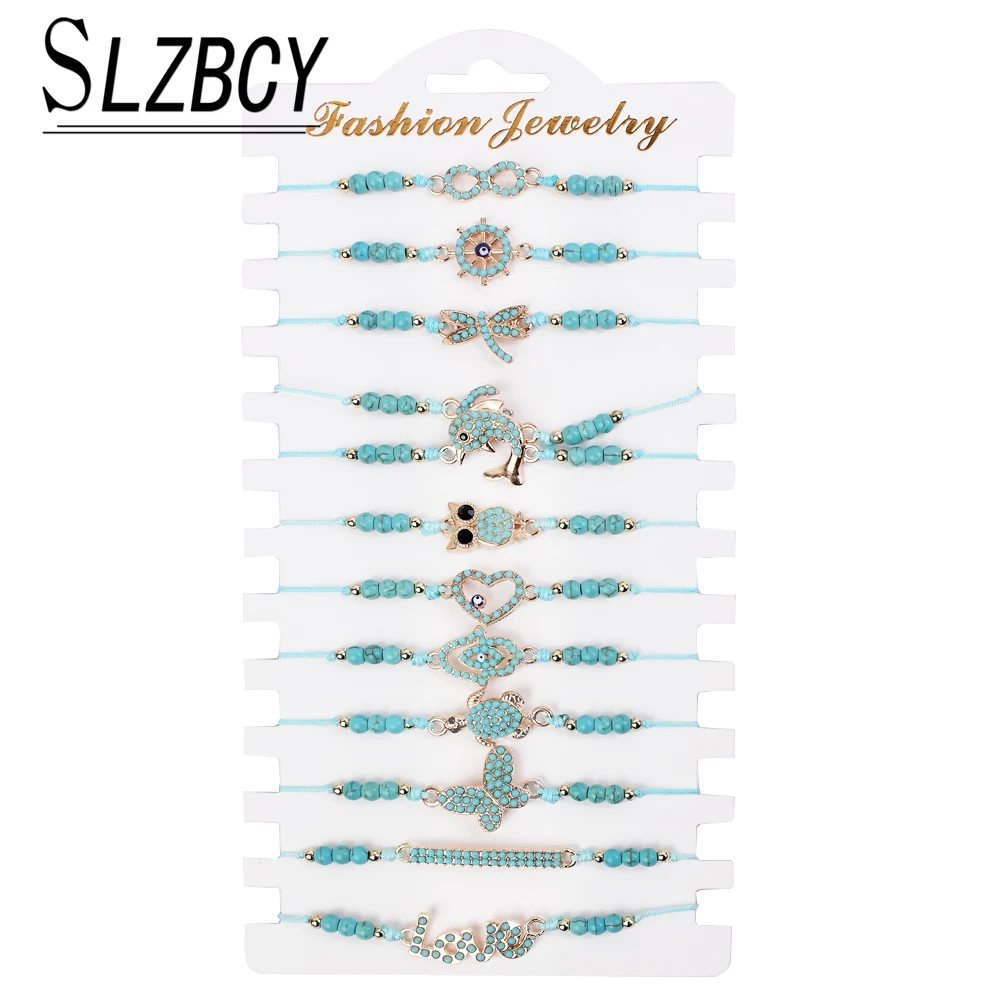 

12 pcs/set Boho Bracelets Sets Butterfly Charm Bangles Blue Stone Infinite Love Heart Adjustable Bracelet Women Fashion Jewelry