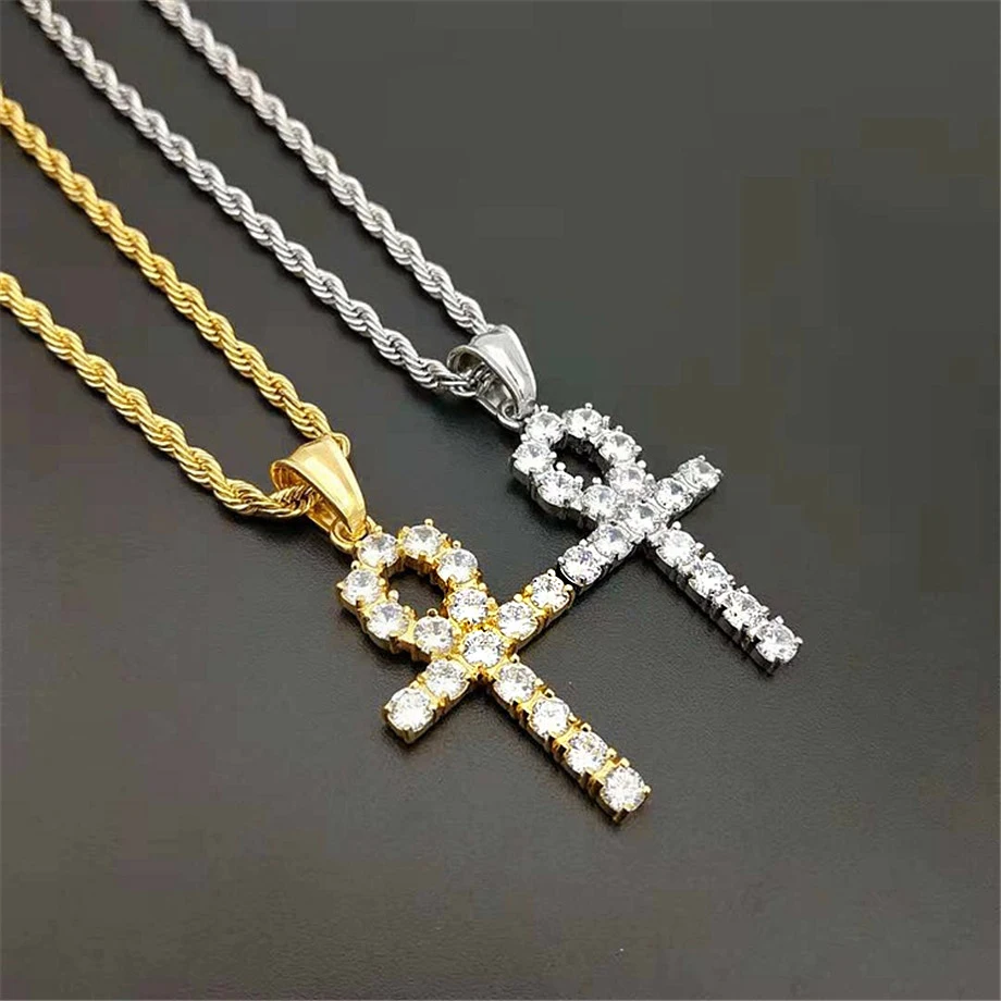 Кулон на АНКХ крест со сверкающим цирконием ожерелье из нержавеющей стали