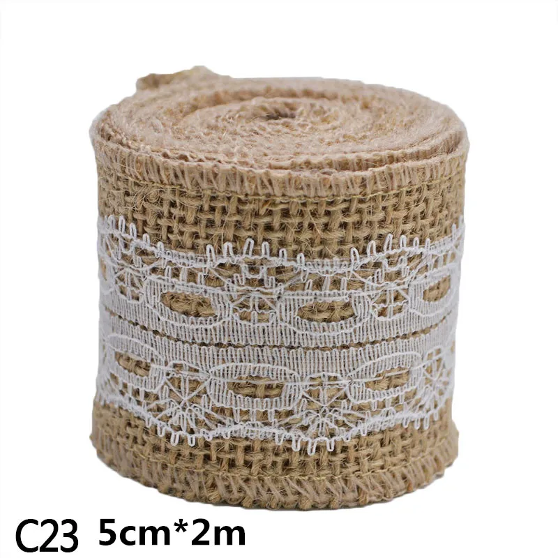 C23 2M 5cm Burlap Rolls Hessian Jute Lace Ribbons Vintage Rustic Wedding Ornaments DIY Craft Supplies Birthday Gift Box Package Rope - Цвет: C23
