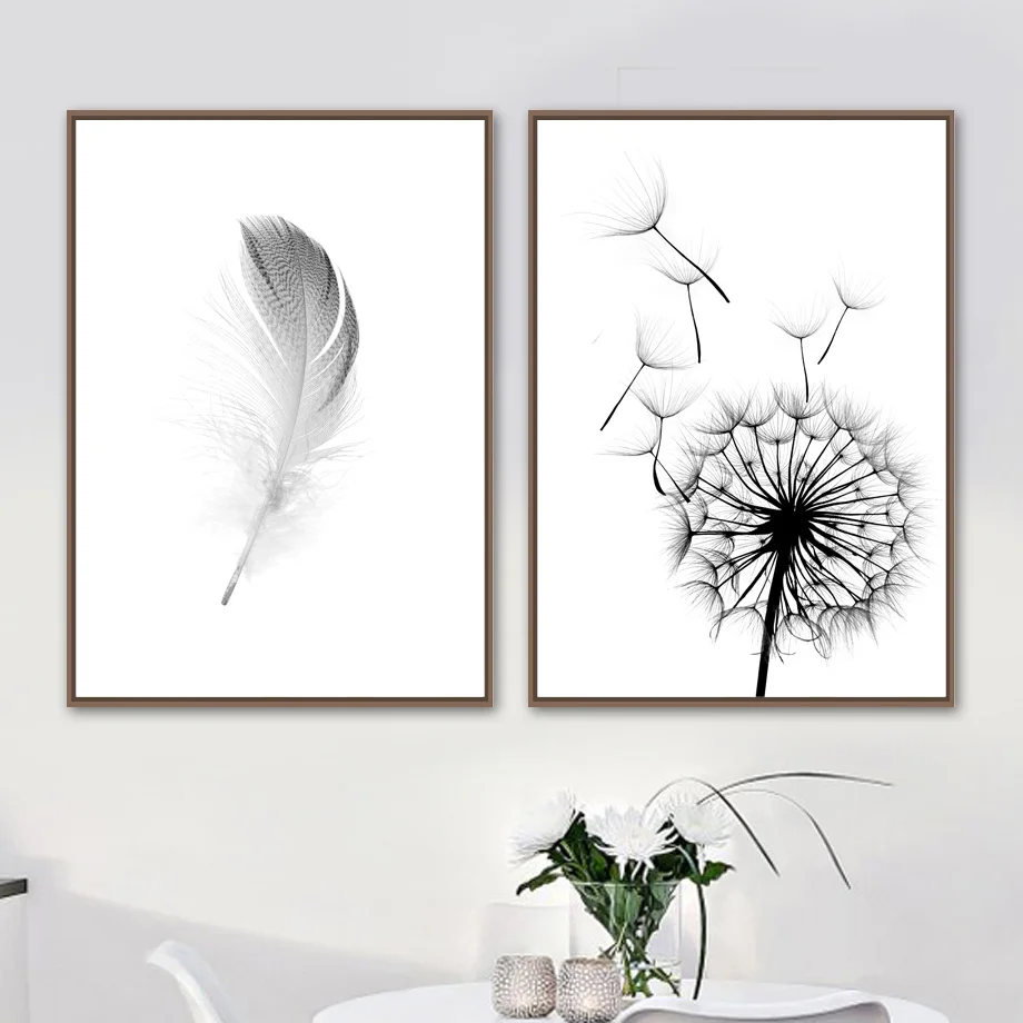 

Dandelion Feather Wall Art Canvas Painting Nordic Posters And Prints Canvas Art Black White Wall Pictures For Living Room Decor