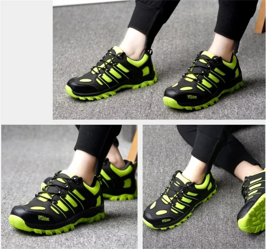 Сталь безопасная обувь для мужчин легкие дышащие Flyknit сетки рабочие ботинки обувь проколов строительство кроссовки