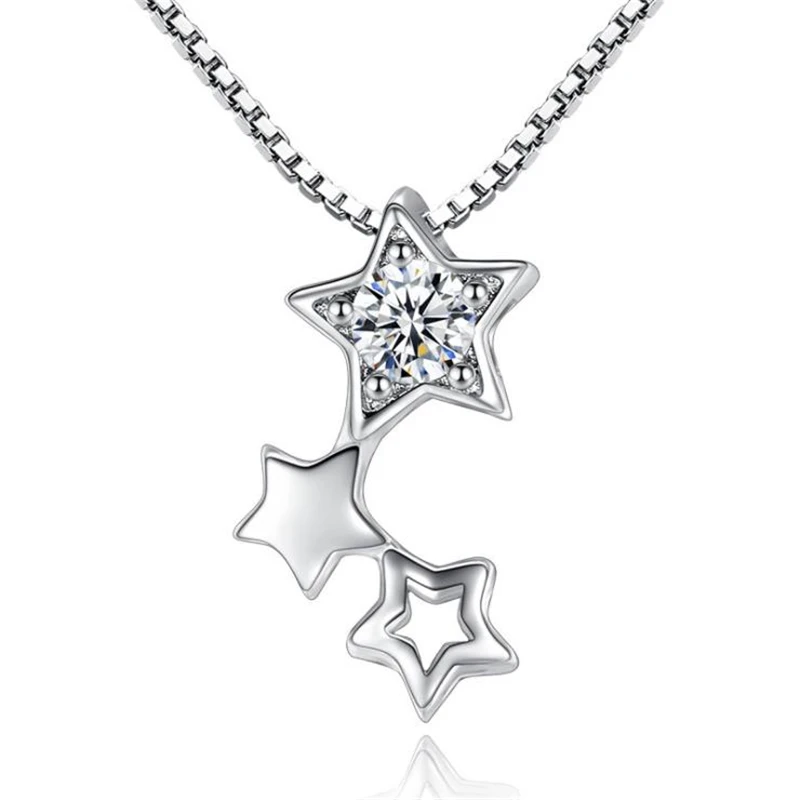 KOFSAC Cute Stars Design Pendants Necklace For Women Girl Engagement Party Fashion 925 Sterling Silver Jewelry | Украшения и