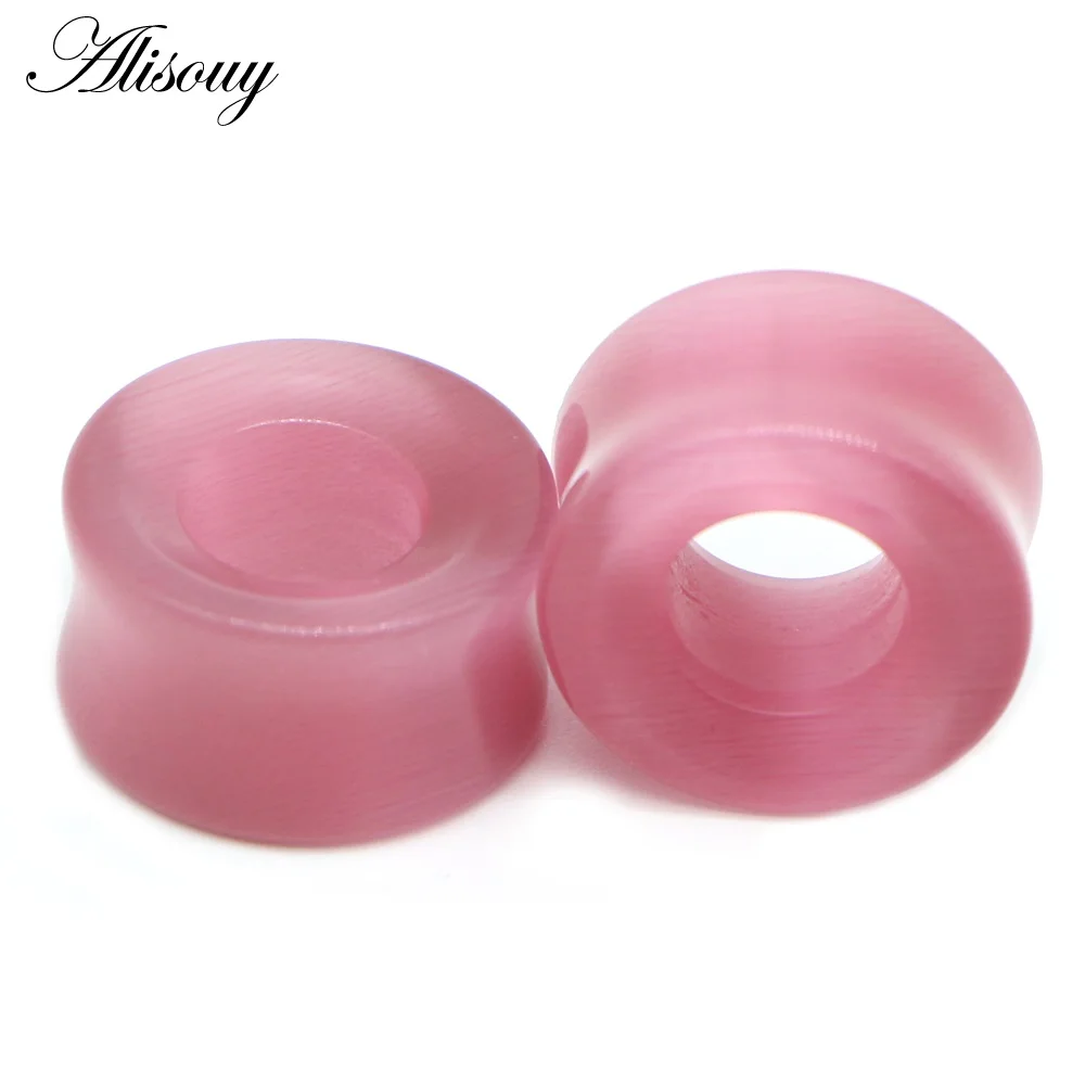 Pink Cat Eye Stone 1 шт каменные стеклянные пробки для тоннелей для ушей, смешанные стильные пустотелые одиночные расклешенные пробки для ушей, пирсинг, расширитель для ушей, носилки, ювелирные изделия для тела - Окраска металла: Pink Cat Eye Stone
