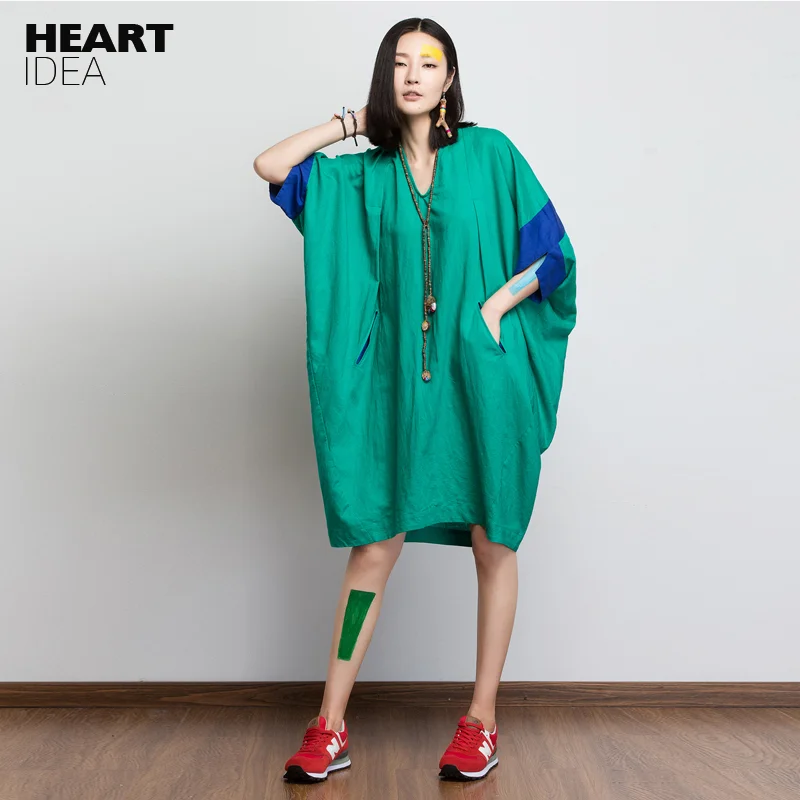 Женское винтажное платье LYNETTE'S свободное зеленое с v образным вырезом в