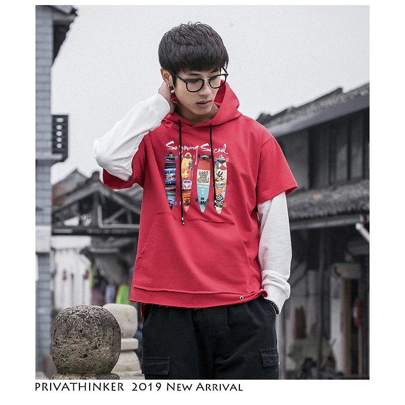 Privathinker Men Patchwork Streetwear Hooded Hoodies 2019 Mens Harajuku Fashion Sweatshirts Male Vintage Spring Black Clothes | Мужская
