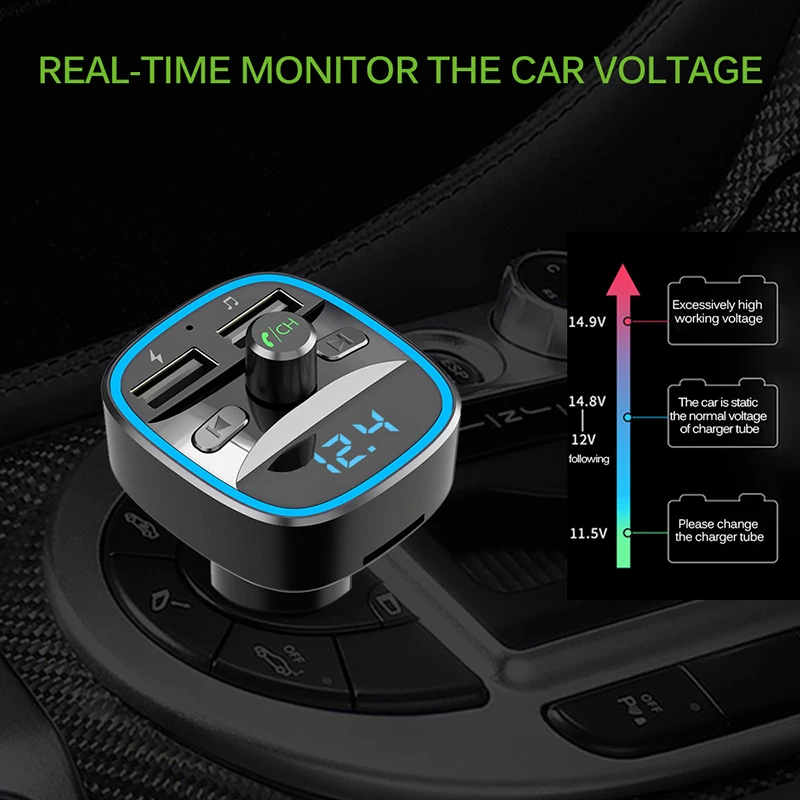 Onever Bluetooth 5,0, fm-передатчик, двойной USB порт, зарядное устройство, fm-модулятор, mp3-плеер, автомобильная зажигалка, Bluetooth, Handfree, вызов, mp3-плеер
