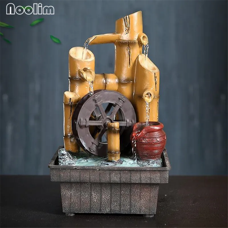 Ретро Смола бамбуковая внутренняя вода фонтан ремесла фэн шуй Waterwheel настольное