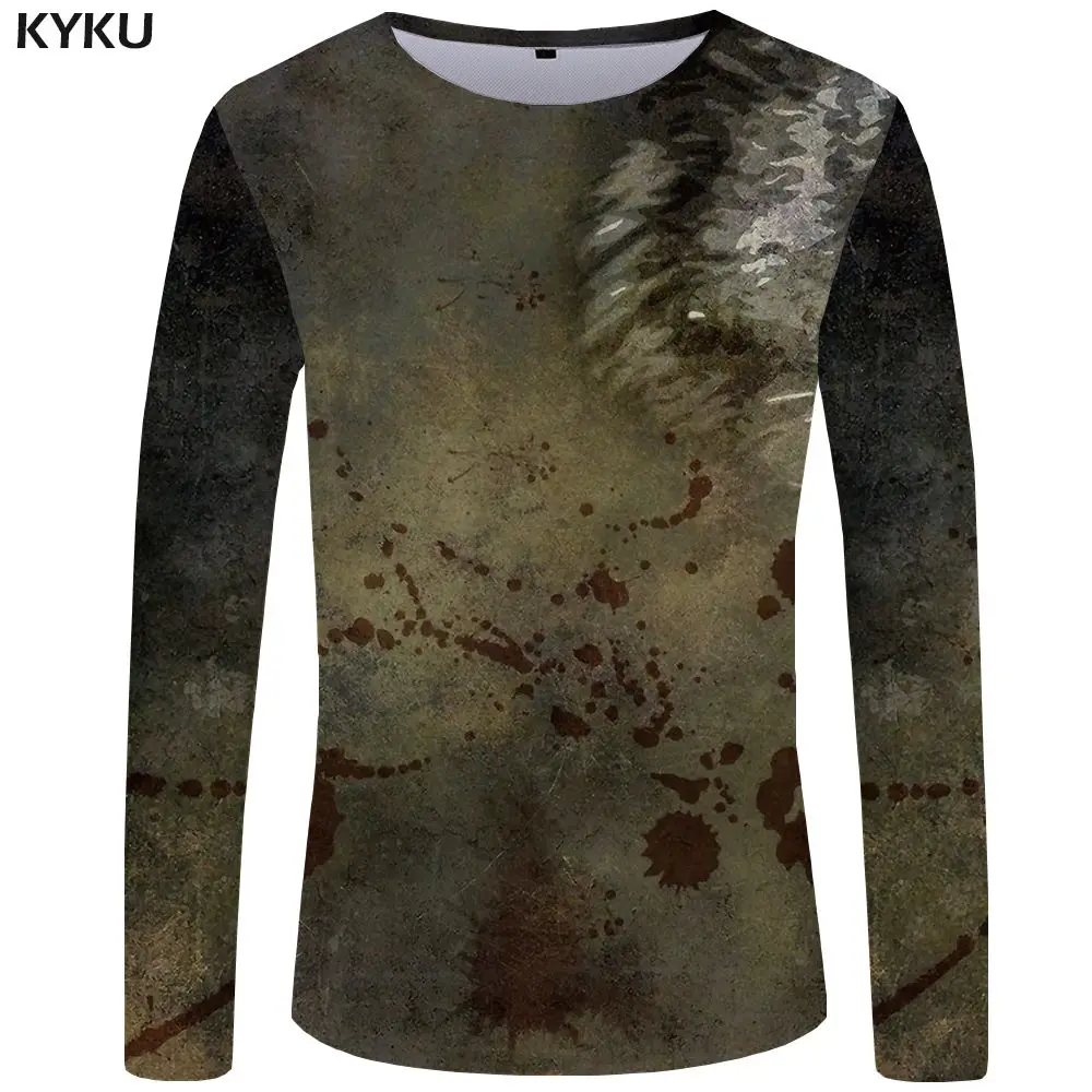 Футболка мужская с длинным рукавом KYKU, лонгслив с 3D-принтом волков и заснеженного леса, весна-лето - Цвет: 3d t shirt 17