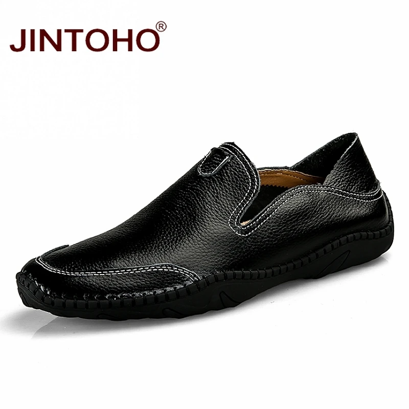 JINTOHO/большие размеры; Мужская обувь из натуральной кожи; повседневные кожаные лоферы без шнуровки; Брендовые мужские водонепроницаемые мокасины; мужские кожаные мужские туфли-мокасины