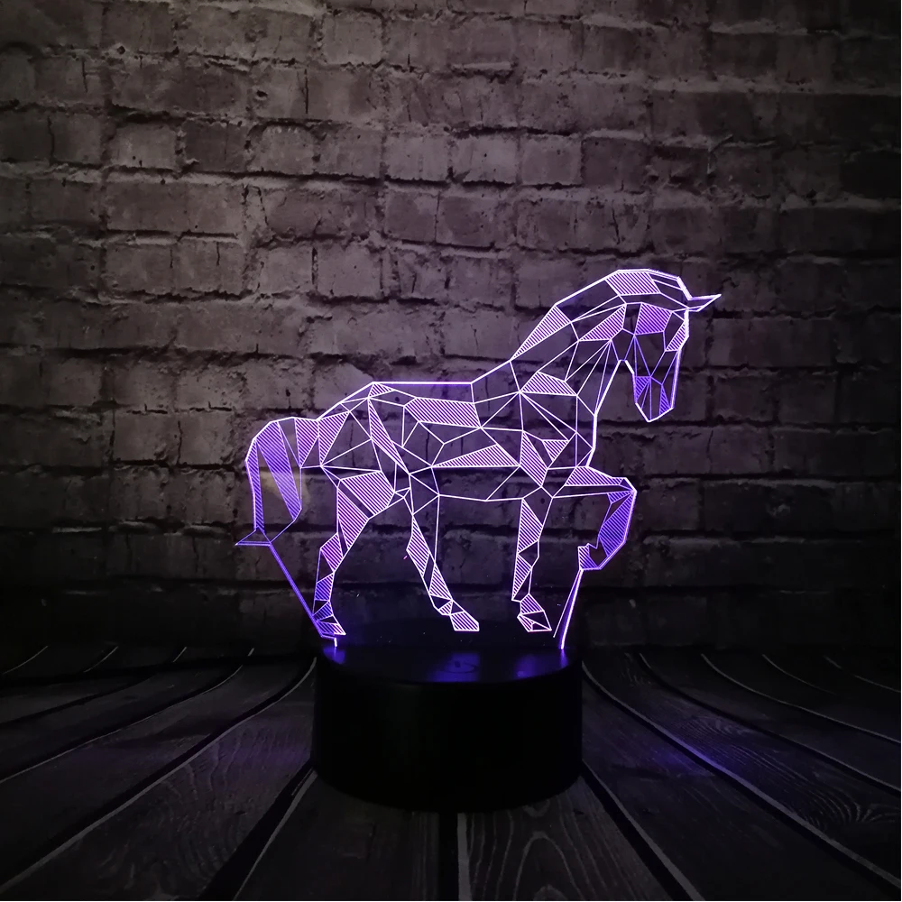 Новинка животное ретро лошадь атмосфера 3D светодиодный USB лампа многоцветный
