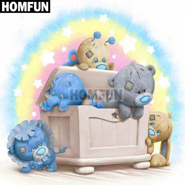 Тёмно-синий HOMFUN полная квадратная/круглая дрель 5D DIY Алмазная картина "мультяшный медведь" 3D вышивка крестиком 5D домашний декор A03797 - Цвет: Тёмно-синий
