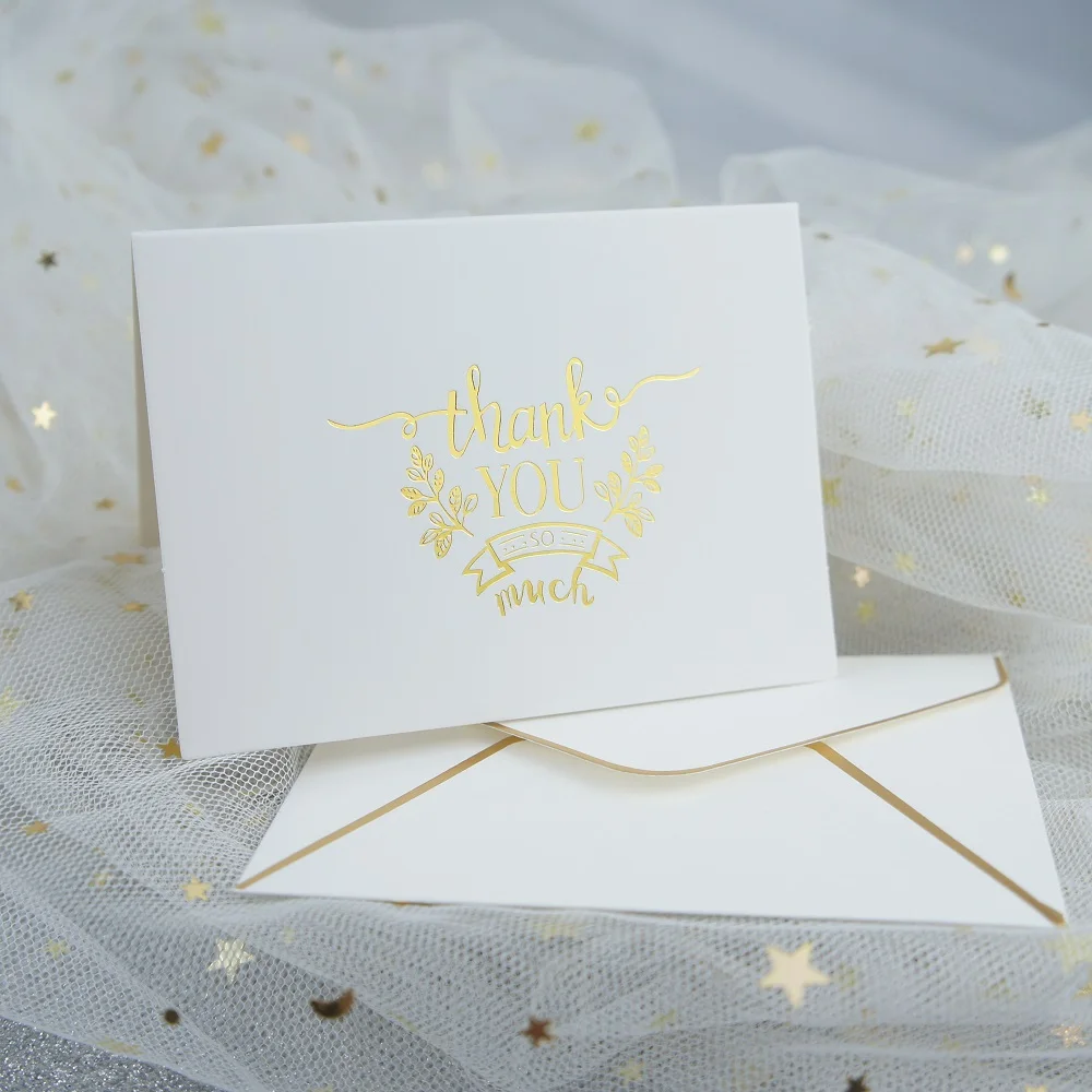 

25set gold thank you fold card flower design Thanks giving Day Card send Lucky Love wedding Party cards Invitation with envelope