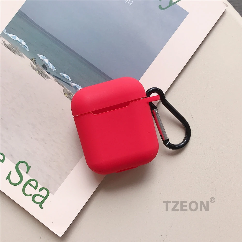 Rose Red INS силиконовый чехол ярких цветов для Apple Airpods матовый гладкий резиновый защитный чехол коробка сумка для наушников для Airpods Карабин Крюк - Цвет: Rose Red