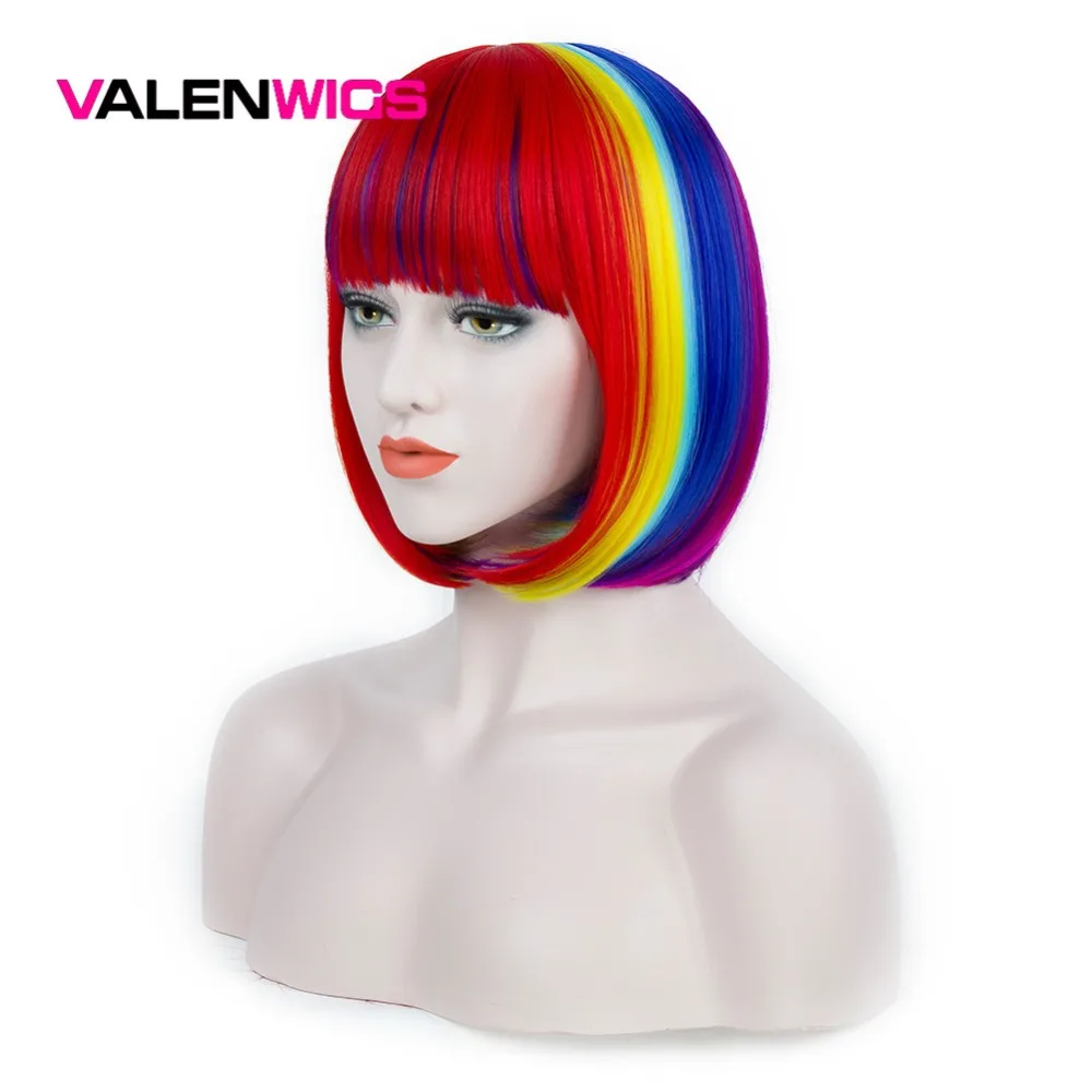 Valenwigs синтетический парик для женщин Красочные радужные прямые волосы средняя
