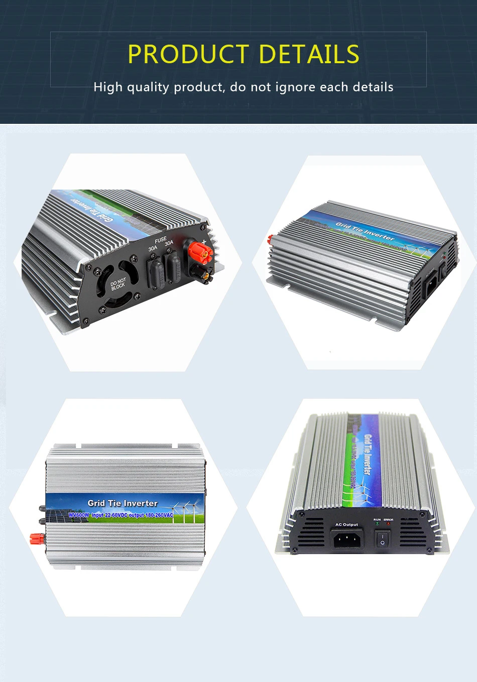 MAYLAR@ 500 Вт Солнечная Сетка галстук микро инвертор, 10.5-30VDC, 180-260VAC, 50 Гц/60 Гц, для Vmp17V панелей