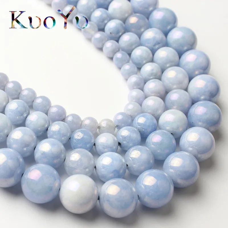 Бусины Из ангелита с голубым покрытием натуральные круглые бусины-разделители