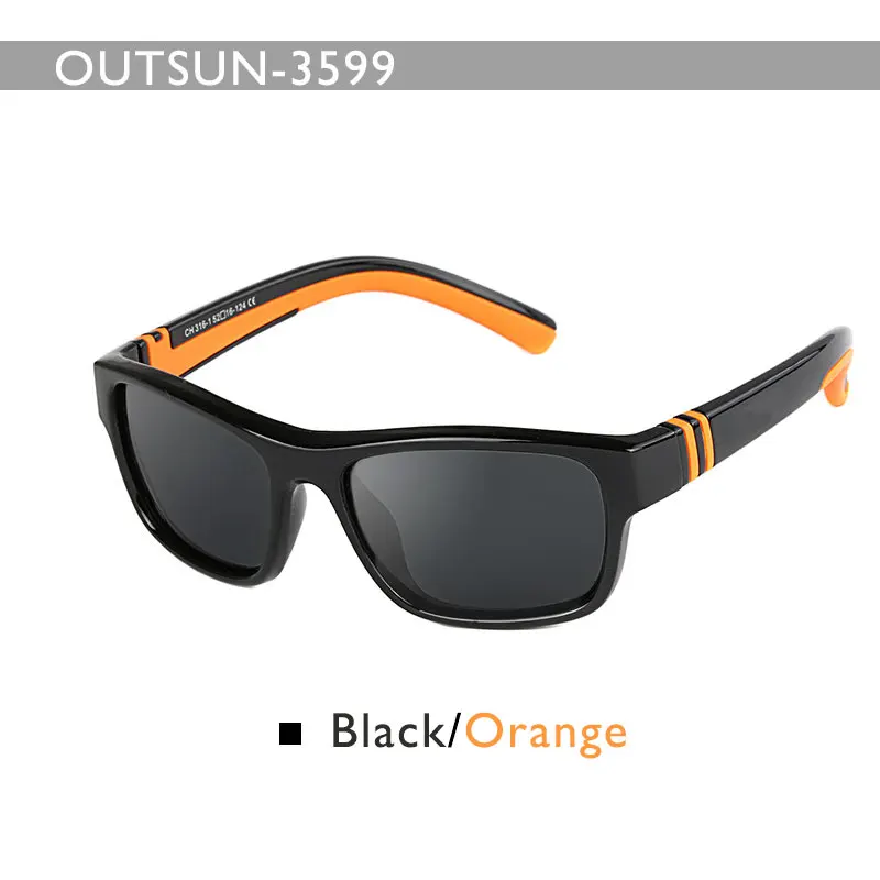 Black Orange OUTSUN, мягкие резиновые детские поляризованные солнцезащитные очки, фирменный дизайн, TR90, резиновая оправа, UV400, полароидные линзы, солнцезащитные очки, оттенки - Цвет линз: Black Orange