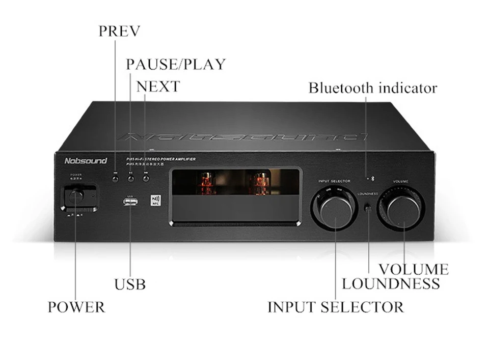 Nobsound PM5 Hi-Fi стерео усилитель мощности NFC усилитель беспроводной bluetooth-связи Поддержка USB CD DVD 80 Вт+ 80 Вт Мощность черный/серебристый