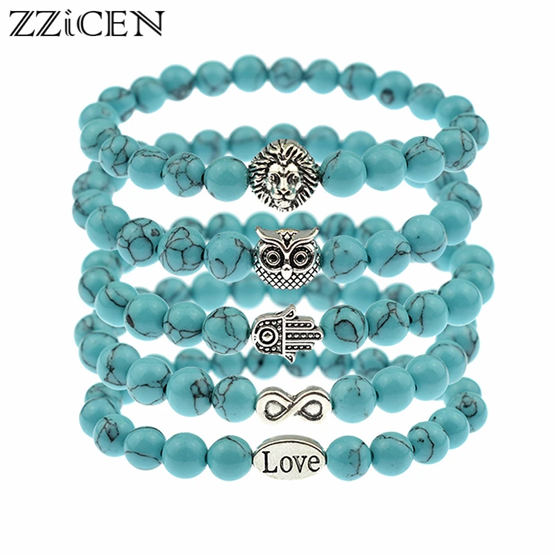 Новинка 2018 г. браслеты из зеленого натурального камня с совами и львом Фатима